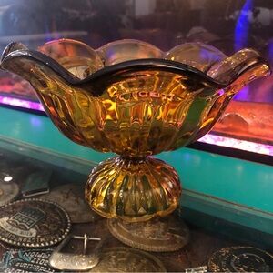 Vintage Amber Glass Decorative Bowl